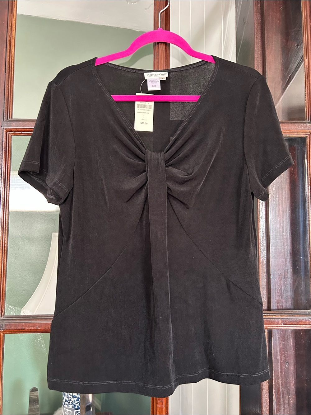 Coldwater Creek Black Short-Sleeve Twist-Front Tee